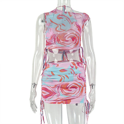Trendy Floral Print Two-Piece Set With Sleeveless Top And Mini Skirt