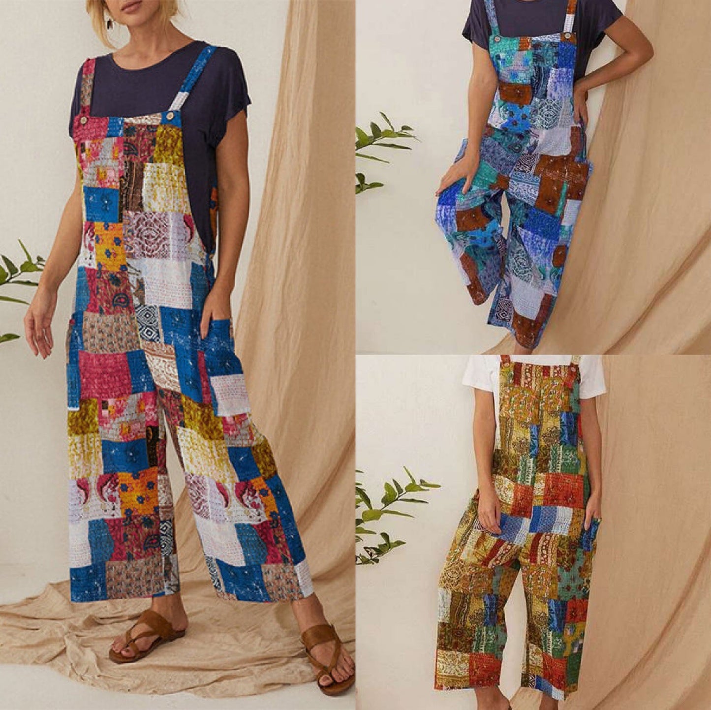 Women'S Clothing Bohemian Character Print Suspenders Jumpsuit