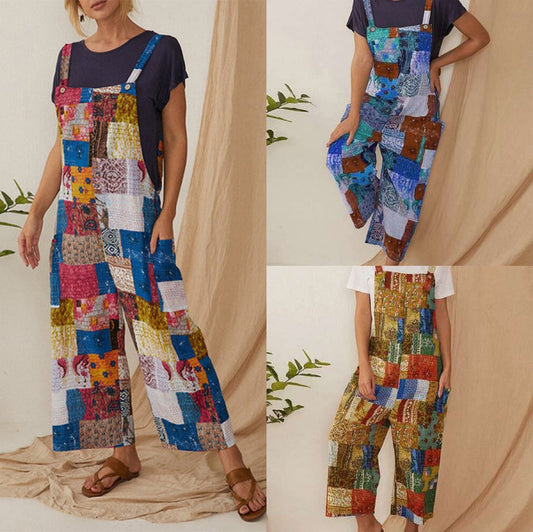 Women'S Clothing Bohemian Character Print Suspenders Jumpsuit