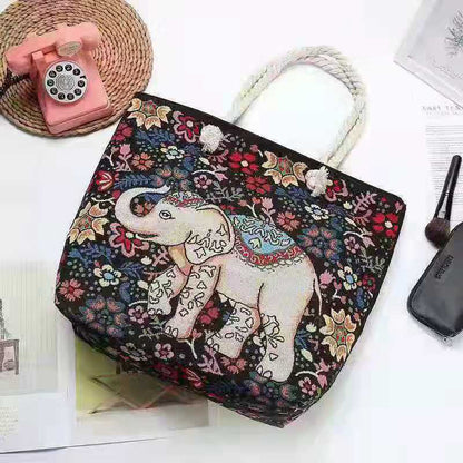 Double-Sided Ethnic Style Embroidery Bag Women'S Live Embroidery Peacock Elephant Canvas Bag