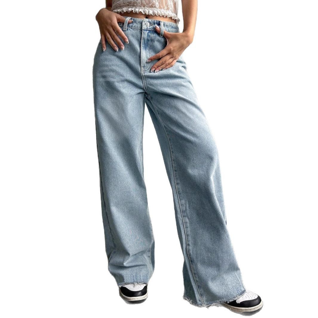 Loose Embroidered Pocket Straight Leg Jeans