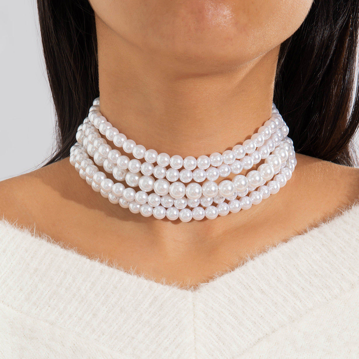 Fashionable Vintage Geometric Bead Necklace With Pearl Layered Design