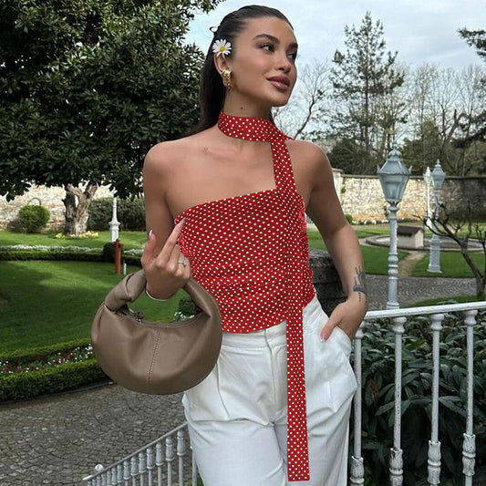 Trendy Polka Dot Strapless Top With Bodycon Fit