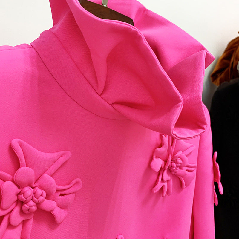 Fashionable A-Line Dress With 3D Floral Details