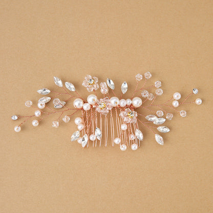 Elegant Pearl Hair Comb White Crystal Bridal Hair Accessory