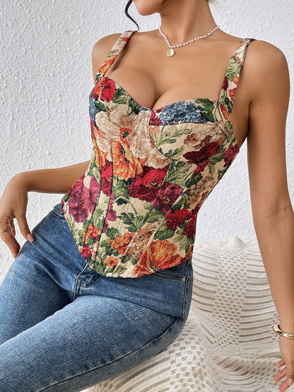 French Floral Cami Corset Top
