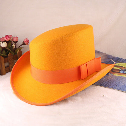 Fashionable Wool Felt Bowler Hat with Bow Decoration