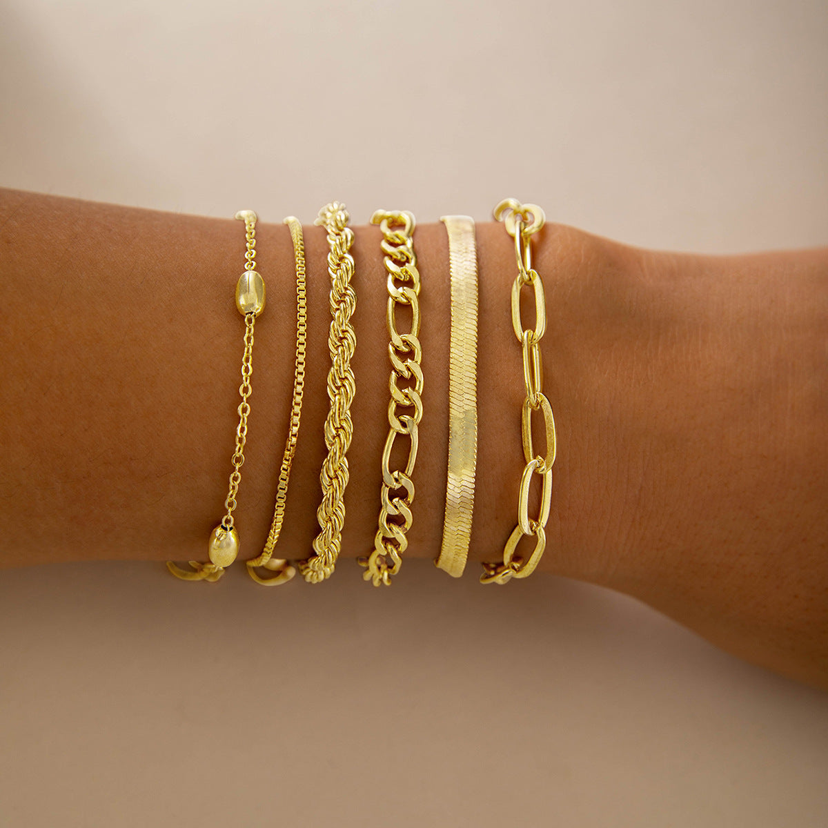 Vintage Geometric Open-Cuff Gold Bracelet Set