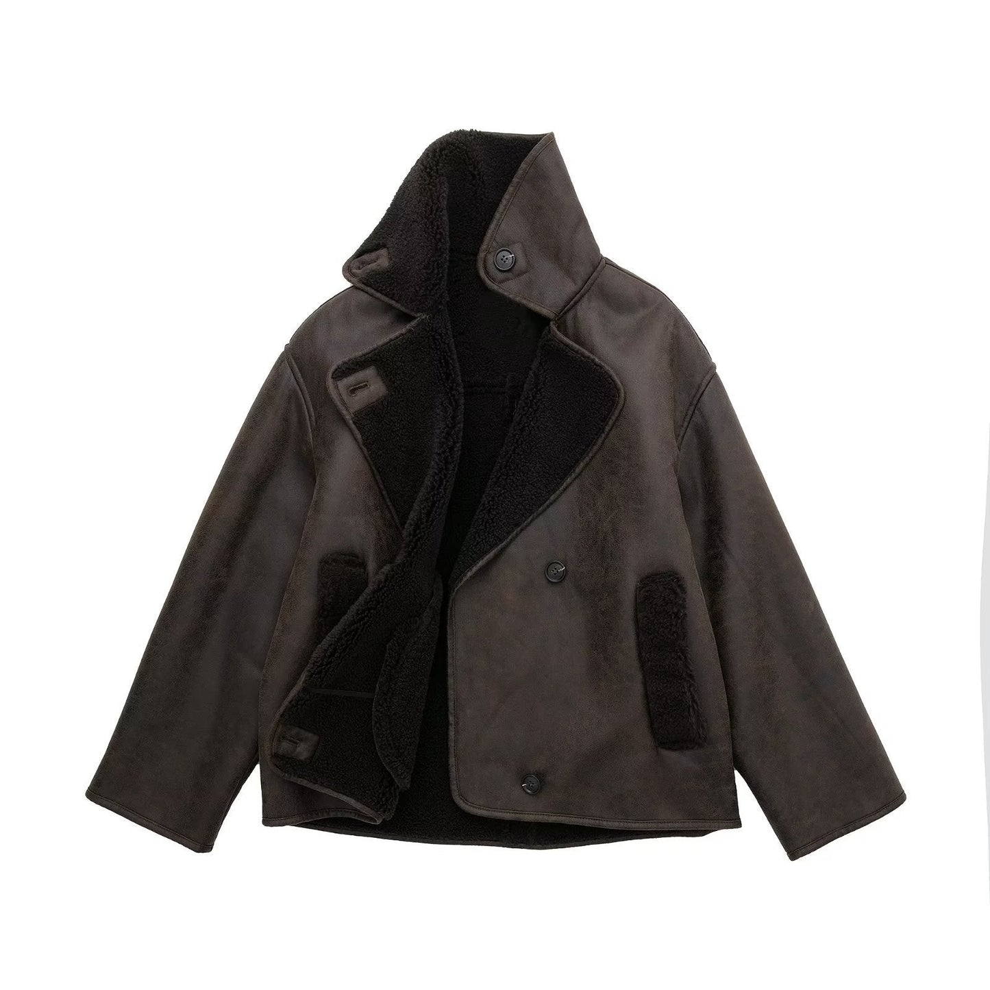 Oversized Plush Faux Suede Winter Coat