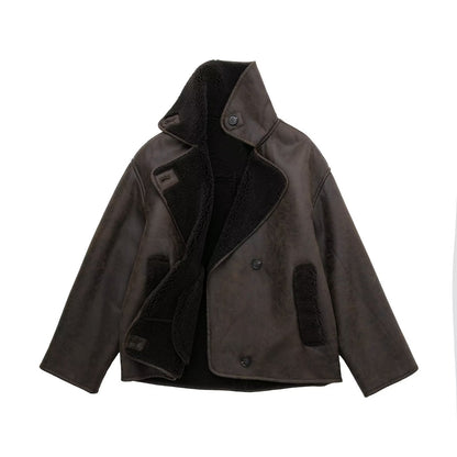 Oversized Plush Faux Suede Winter Coat