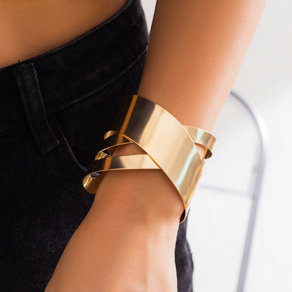 Geometric Cutout Metal Cuff Bracelet Trendy Fashion Jewelry