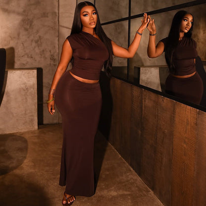 Stylish Solid Color Pleated Dress Set For Women