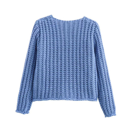 Chunky Knit V-Neck Button Down Crop Cardigan