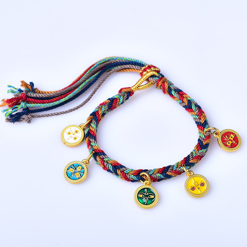 Hand-Woven Tibetan Five-Way Hand Rope Hand-Rubbed Cotton Four-Strand Bracelet Jewelry Retro Ethnic Style Bracelets For Men And Women.