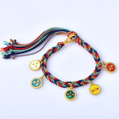 Hand-Woven Tibetan Five-Way Hand Rope Hand-Rubbed Cotton Four-Strand Bracelet Jewelry Retro Ethnic Style Bracelets For Men And Women.