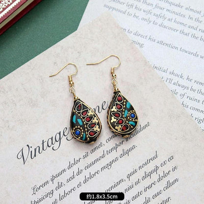Original Niche Nepal Exotic Tibetan Ethnic Earrings Retro Temperament Simple Earrings Show Face Thin Earrings.