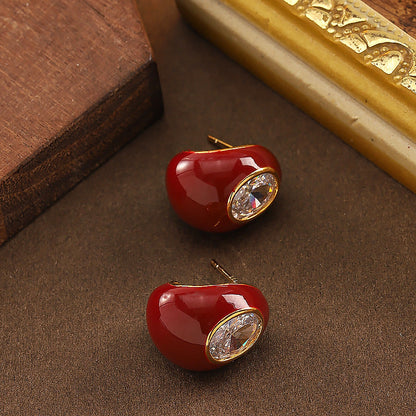 Fashionable Zirkon Stone Enamel Drip Glaze Red Water Drop Earrings