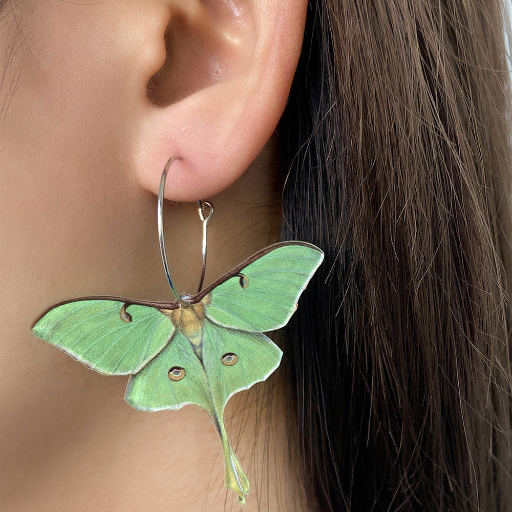 Fashion Simple Acrylic Green Butterfly Moth Earrings Women'S High-Quality Personality Earrings