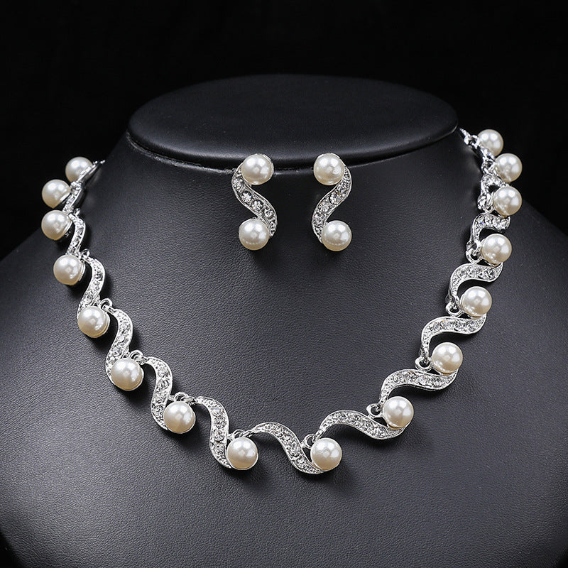 Pearl Necklace and Earring Jewelry Set for Women - Luxurious Alloy Design