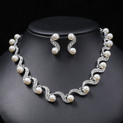 Pearl Necklace and Earring Jewelry Set for Women - Luxurious Alloy Design