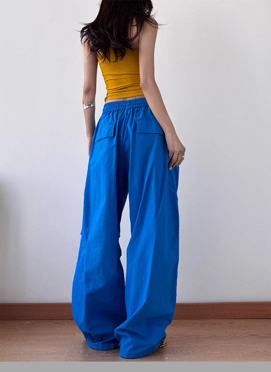 Vintage Pleated Drawstring Straight Leg Pants