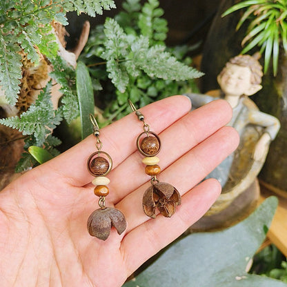 Handcrafted Vintage Floral Wooden Bead Earrings