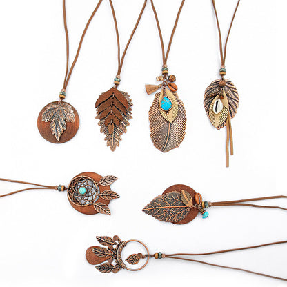 Trendy Bohemian Leaf Pendant Necklace Zinc Alloy