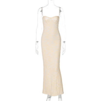 Slim Fit Backless Lace Cami Maxi Dress for Women