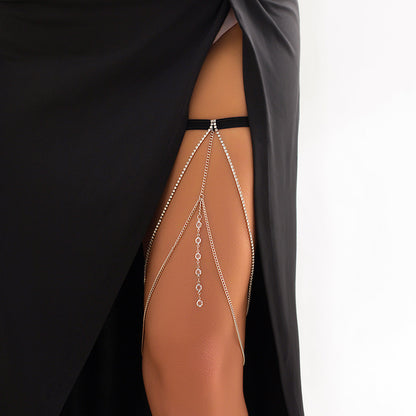 Sexy Rhinestone Elastic Thigh Chain For Women With Personality Pearl Beach Leg Accessory