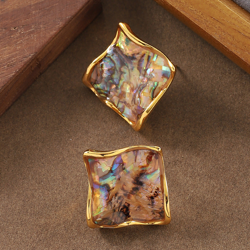 18K Gold-Plated Geometric Abalone Shell Earrings For Women