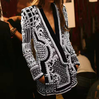 Vv-Neck Long-Sleeved Padded Suit Blouse With Bubble Print Women'S Clothing