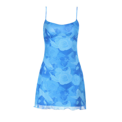 Summer Floral Print A-Line Dress with Spaghetti Straps