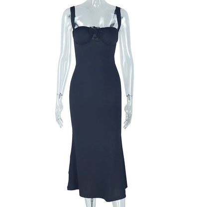 Elegant Solid Color Fish Tail Dress With Spaghetti Straps