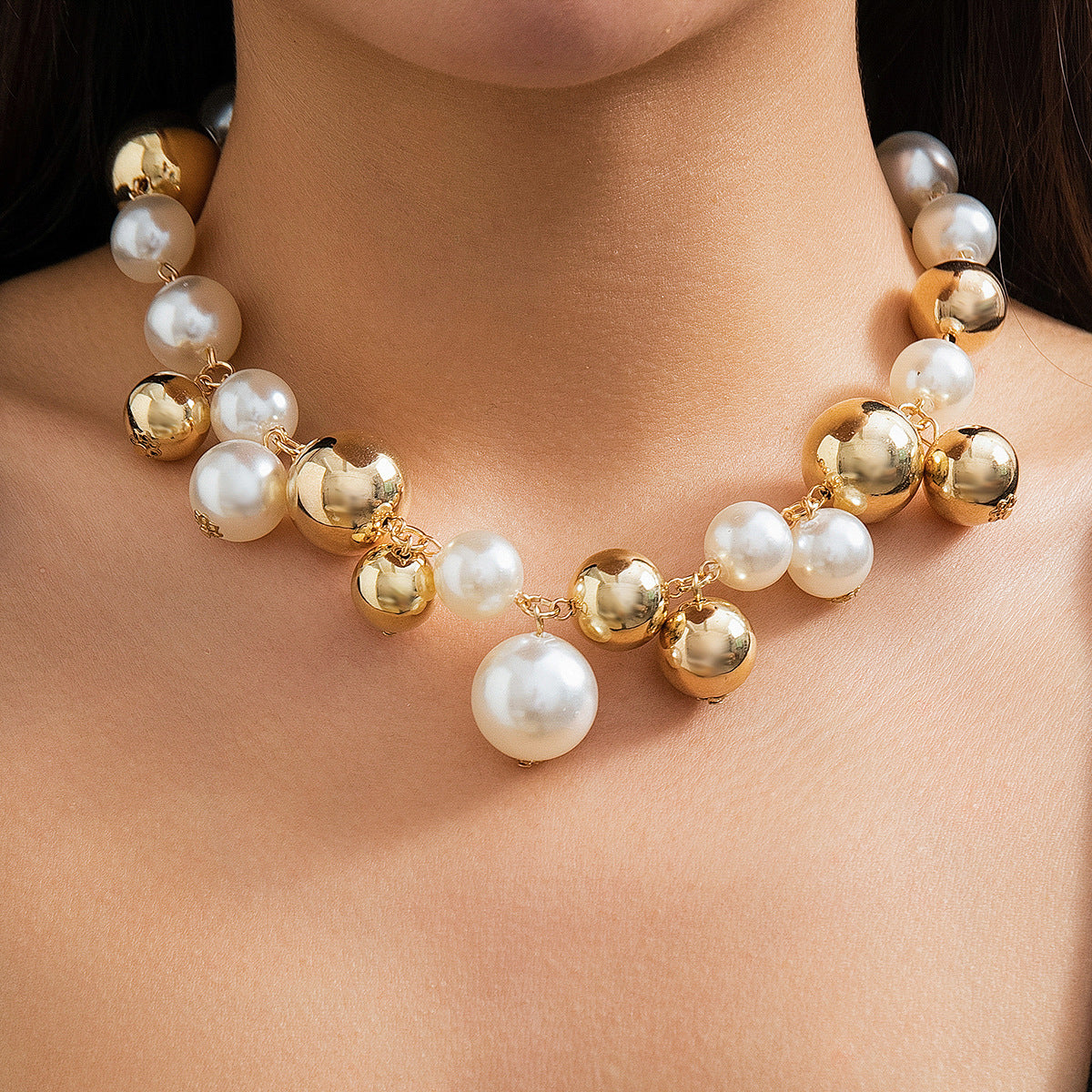 Punk Style Creative Beaded Faux Pearl Tassel Necklace For Women
