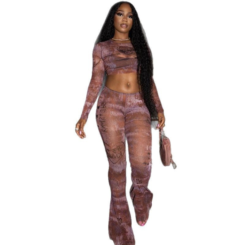 Trendy Casual Two-Piece Set With Slim Fit Crop Top And Long Pants