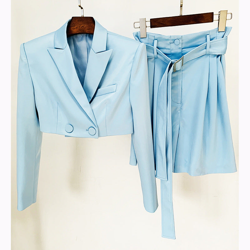Stylish Satin Crop Blazer And Shorts Set
