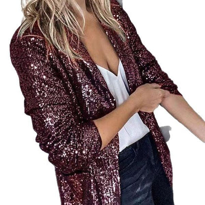 Sequin Long Sleeve Blazer Elegant Casual Jacket