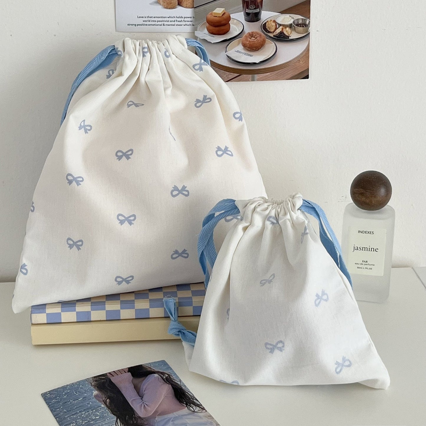 Sweet Bow Drawstring Storage Bag Cute Portable Travel Organizer