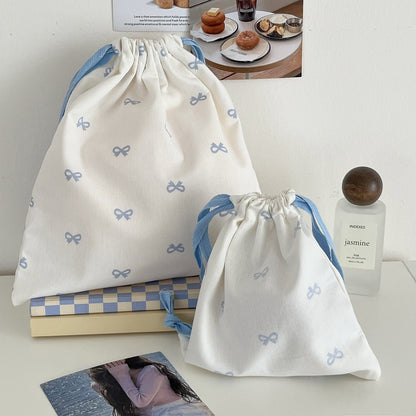 Sweet Bow Drawstring Storage Bag Cute Portable Travel Organizer