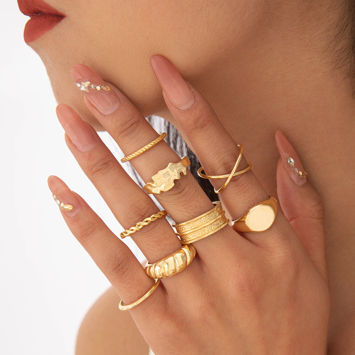 Elegant Irregular Geo Cutout Arc Ring Set - 4 Pieces