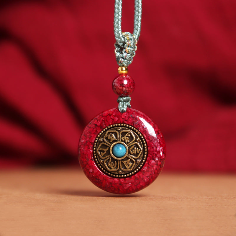 Vermilion Pendant Women'S Safety Buckle Six-Syllable Mantra Pendant Necklace