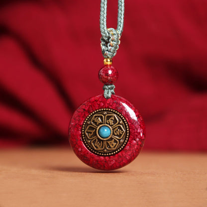 Vermilion Pendant Women'S Safety Buckle Six-Syllable Mantra Pendant Necklace