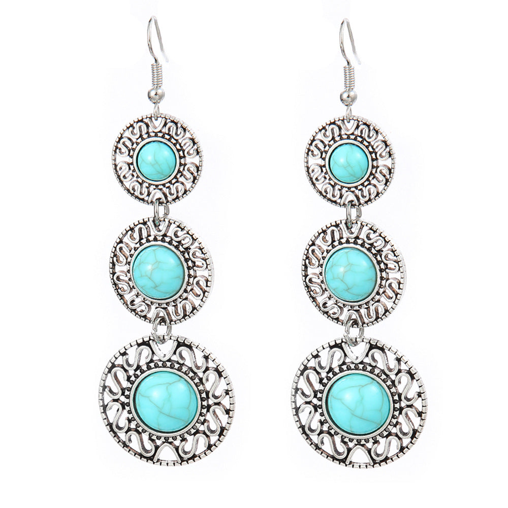 Turquoise Geometric Metal Tassel Earrings for Women