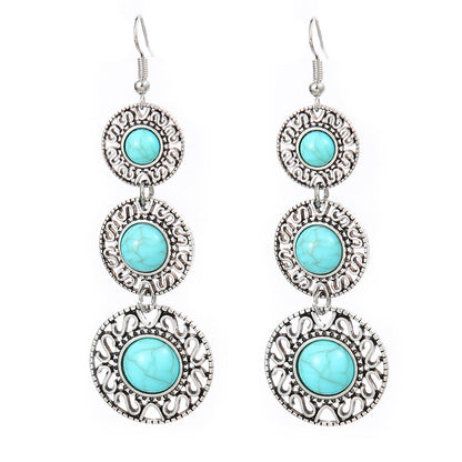 Turquoise Geometric Metal Tassel Earrings for Women