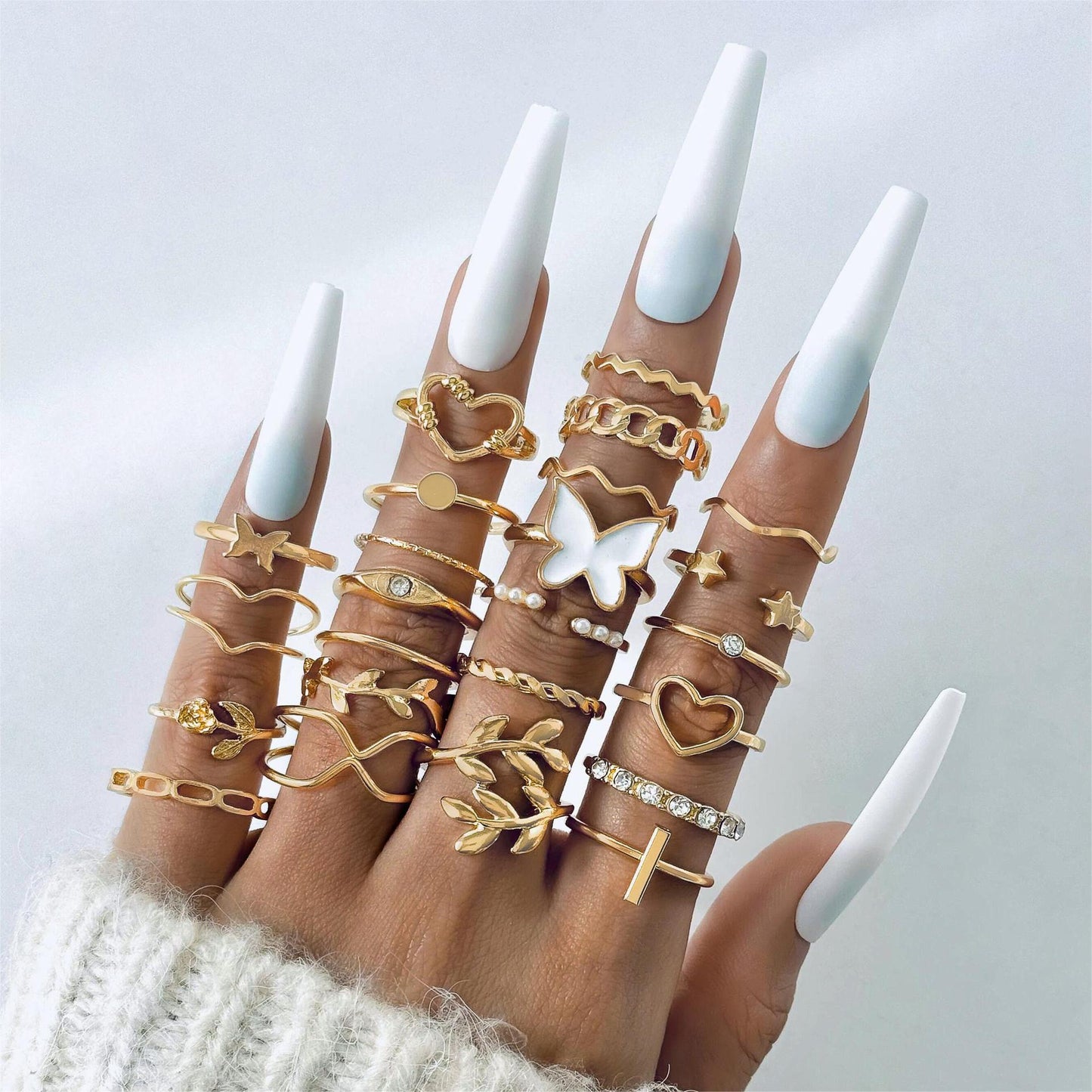 Fashionable Geometric Butterfly Open-Ended Adjustable Rings Set