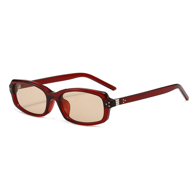 Rectangle Frame Sunglasses with Studs Trendy Casual UV400 Protection