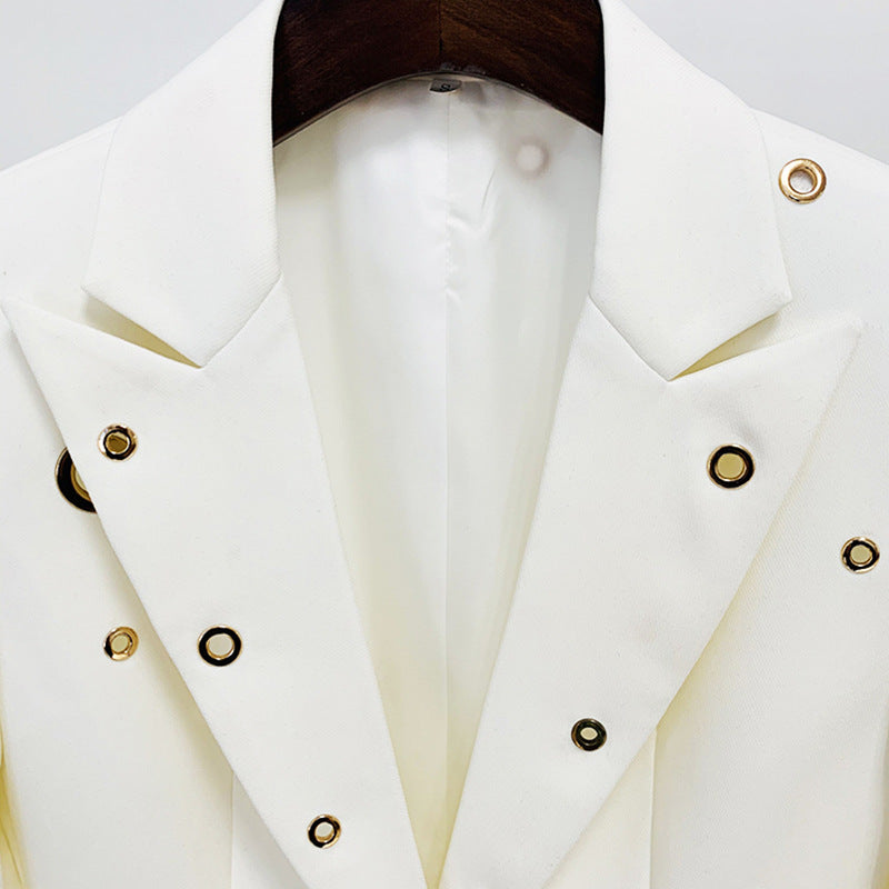 Metallic Button Blazer & Trousers Set Elegant Street Style