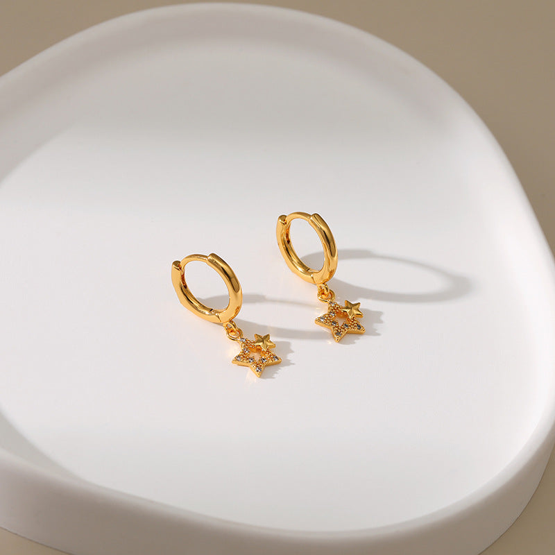 Copper Plated Gold Hollow Star Design Drop Earrings