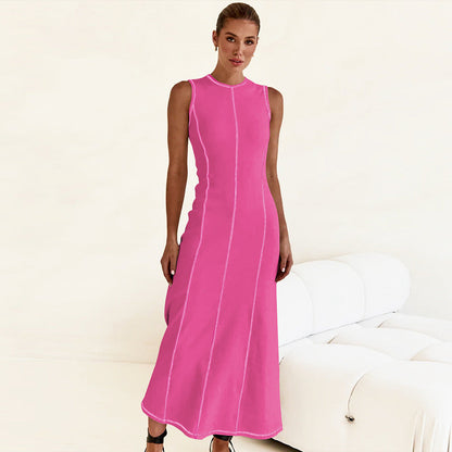 New Y2K Knit Sleeveless A-Line Dress with Round Neck