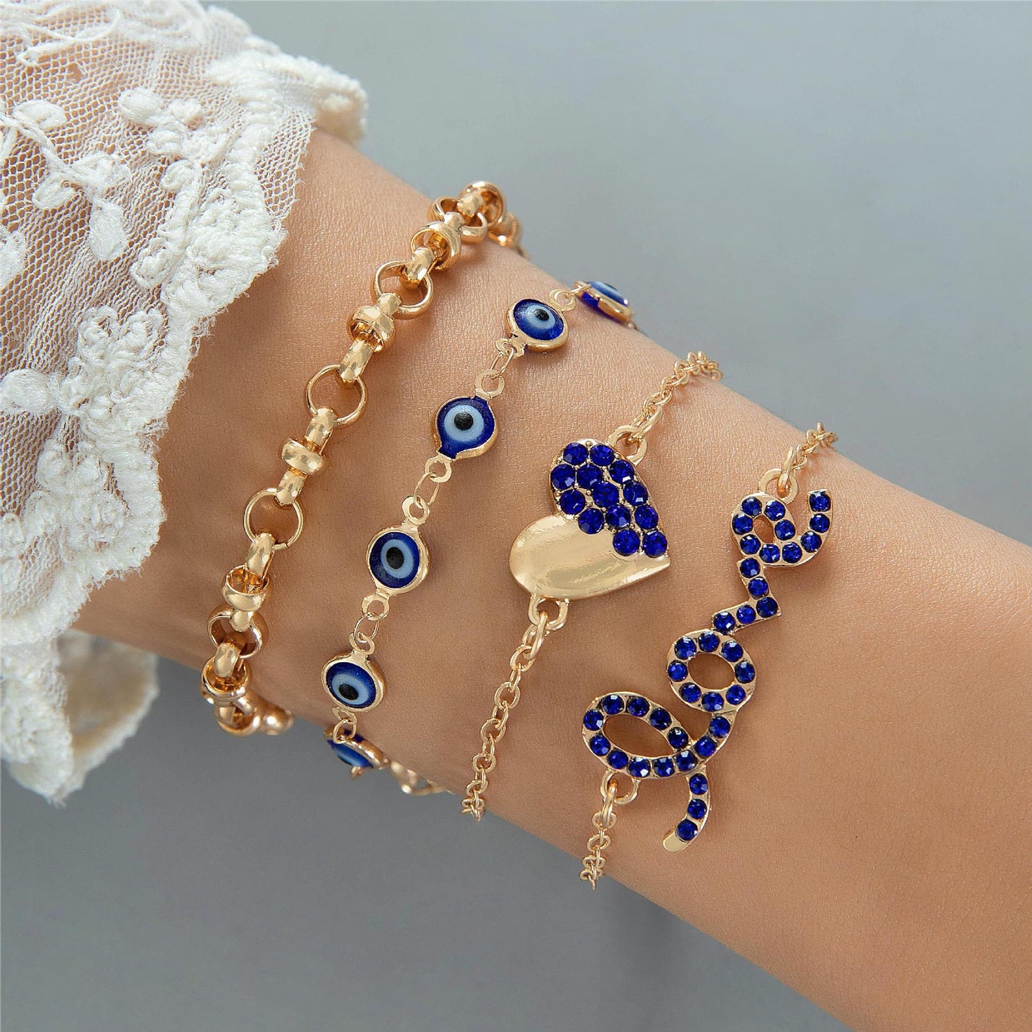 Bohemian Evil Eye Bracelets Set With Rhinestones